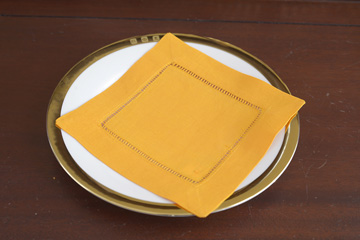 Solid color Hemstitch Cocktail Napkin 6". Autumn Blaze color